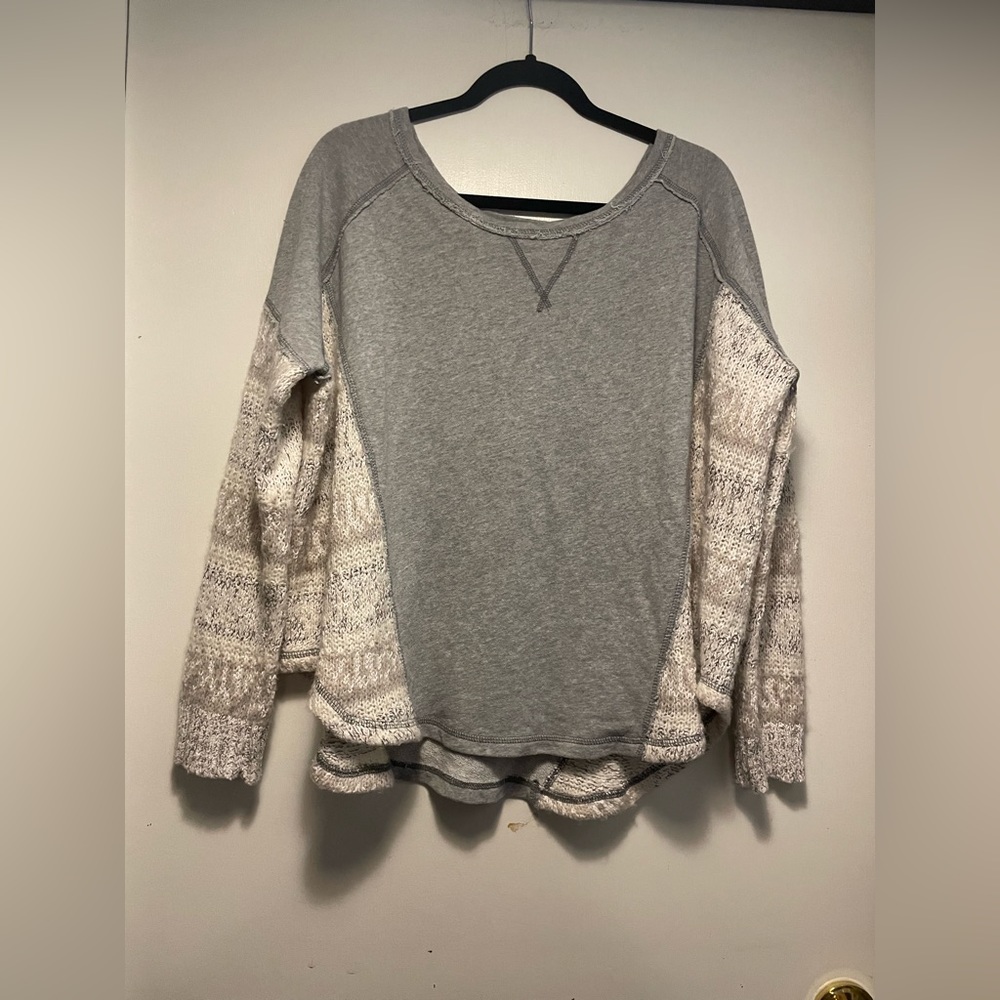 Free People Sweater Womens L Large Gray Oversized Scoop Neck Long Sleeve